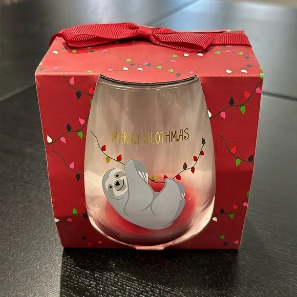 Merry Slothmas Sloth Christmas Stemless Wine Glass - Picture 1 of 6